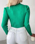 Keyhole Neck Long Sleve Pullover Knit Sweater Multicolor Rhinestone Decor Top green