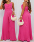 Pleated Design V Neck Adjustable Spaghetti Straps Cinched Waist Overalls Casual Pleated Flared Jumpsuit hot pink