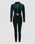 Velvet Off Shoulder Beaded Jumpsuits Elegant Long Sleeve Overalls with Elastic Waistbelt green