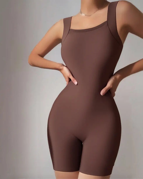Seamless Square Neck Sleeveless Tank Top Tummy Control Bodysuit Romper coffee