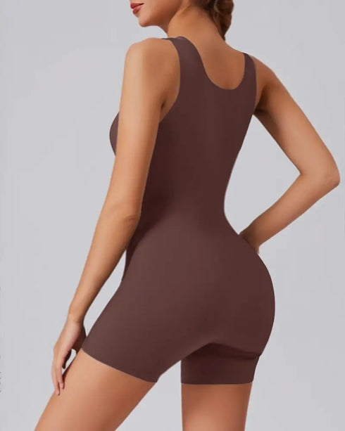 Seamless Square Neck Sleeveless Tank Top Tummy Control Bodysuit Romper coffee