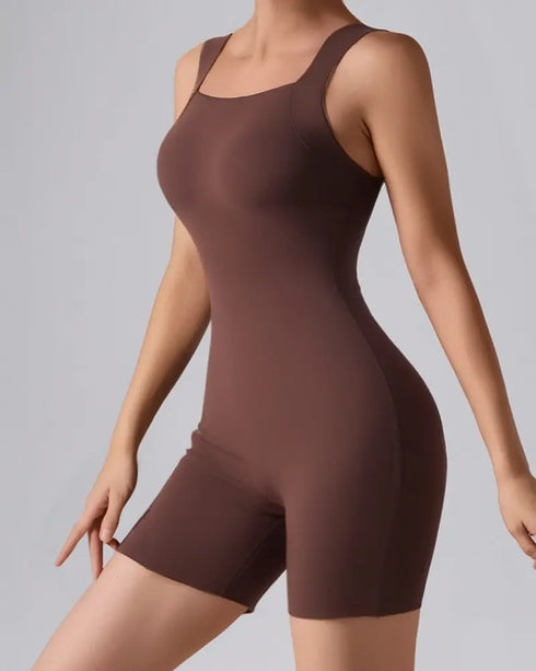 Seamless Square Neck Sleeveless Tank Top Tummy Control Bodysuit Romper coffee