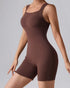 Seamless Square Neck Sleeveless Tank Top Tummy Control Bodysuit Romper coffee