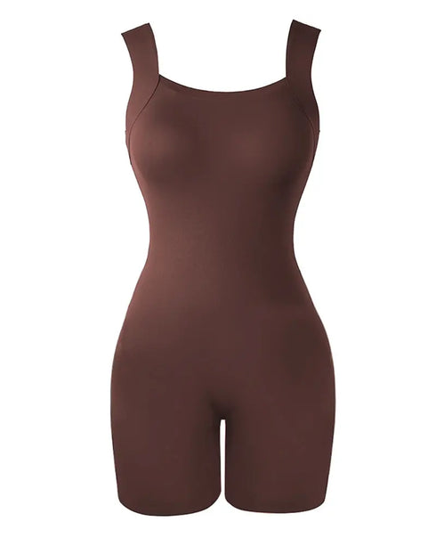 Seamless Square Neck Sleeveless Tank Top Tummy Control Bodysuit Romper coffee