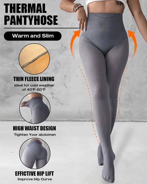 ChicMe ShapeLift Transparent Butt Lifting Tight Fleece Lined Tummy Control Thick High Waist Elasticity Thermal Pantyhose Warm Leggings gray