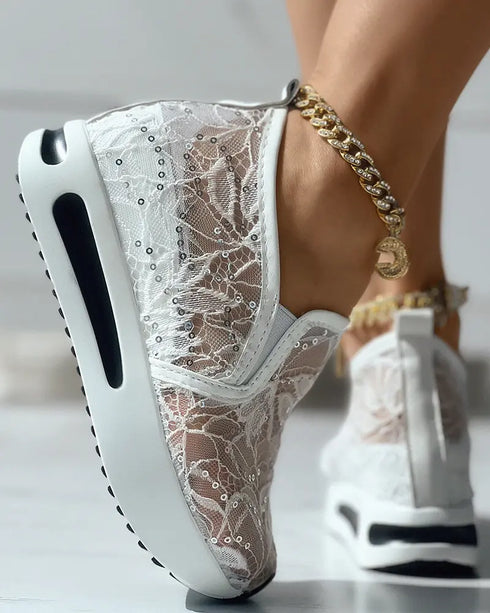 Sequin Slip On Muffin Sneakers white