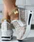 Contrast Sequin Lace Slip On Muffin Sneakers white