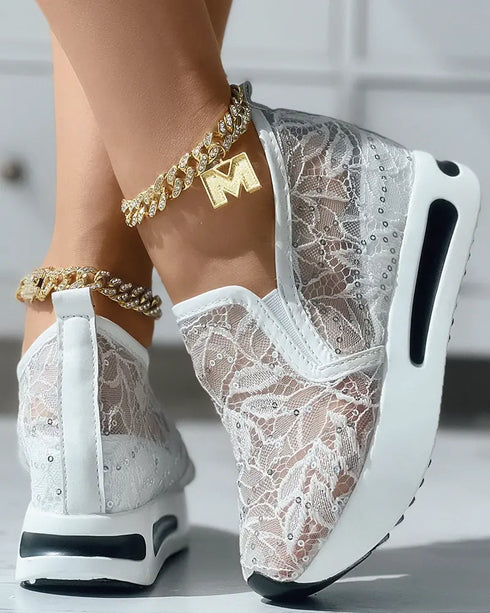 Sequin Slip On Muffin Sneakers white