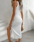 Side Slit Drawstring Ruched Bodycon Casual Sun Maxi Dresses Sleeveless Ribbed Tank Dress white