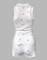 2 Pieces Outfit Floral Print U-Neck Tank Top and Elastic Waist Shorts Set Slim Fit Ribbed Set white