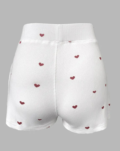 2 Pieces Outfit Graphic Print U-Neck Tank Top and Elastic Waist Shorts Set Casual Ribbed Pajamas Set white