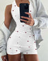 2 Pieces Outfit Heart Print U Neck Sleeveless Tank Top and Casual Strechy Waist Shorts Set Slim Fit Ribbed Pajamas Set white