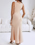 Deep V-Neck Thick Strap Side Ruffled Slit Evening Dress Cinched Waist Zipper Back Slim Fit Maxi Dress light pink