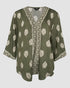 Floral Print V Neck Long Sleeve Blouse Casual Loose Fit Top Army green