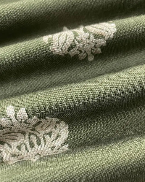 Floral Print V Neck Long Sleeve Blouse Casual Loose Fit Top Army green