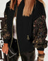 Contrast Sequin Jacket Casual Long Sleeve Zipper Design Sparkly Coat With Pockets black