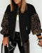 Contrast Sequin Jacket Casual Long Sleeve Zipper Design Sparkly Coat With Pockets black