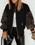 Contrast Sequin Jacket Casual Long Sleeve Zipper Design Sparkly Coat With Pockets black
