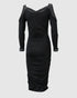 Rhinestone Decor Cold Shoulder Ruched Bodycon Dress black