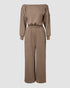 Off Shoulder V-Back Elastic Waist Pockets Design Jumpsuit Casual Drop Shoulder Cinched Waist Wide Leg Jumpsuit coffee