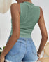 Eyelet Embroidery Textured Ruched Tank Top green