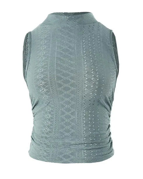 Eyelet Embroidery Textured Ruched Tank Top green