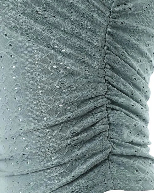 Eyelet Embroidery Textured Ruched Tank Top green