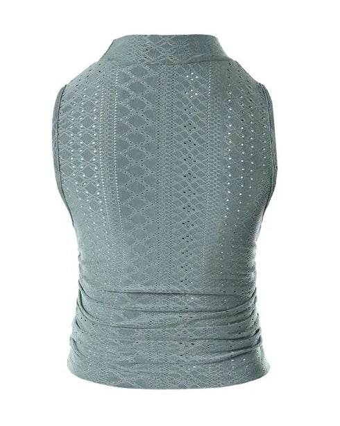 Eyelet Embroidery Textured Ruched Tank Top green