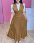 Turn-down Collar Sleeveless Button Vest and Casual Pleated Skirt Sets coffee
