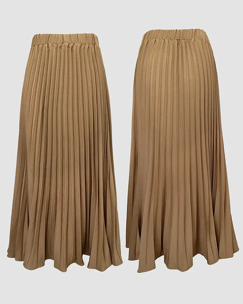 Turn-down Collar Sleeveless Button Vest and Casual Pleated Skirt Sets coffee