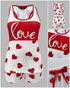 Love Heart Drawstring Pajamas Set red