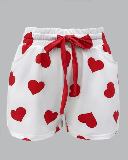 Love Heart Drawstring Pajamas Set red