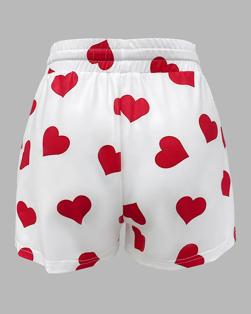Love Heart Drawstring Pajamas Set red
