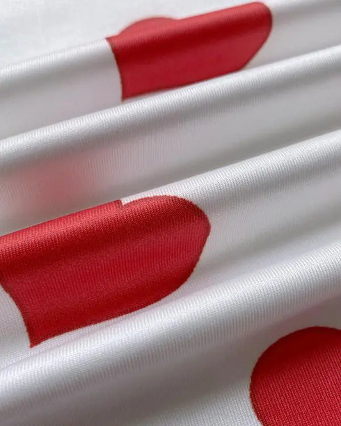 Love Heart Drawstring Pajamas Set red