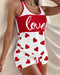 Love Heart Drawstring Pajamas Set red