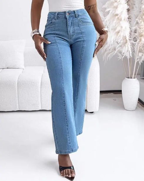 Pearls & Rhinestone Decor Turn-down Collar Button Front Denim Shirt Coat Casual Top blue