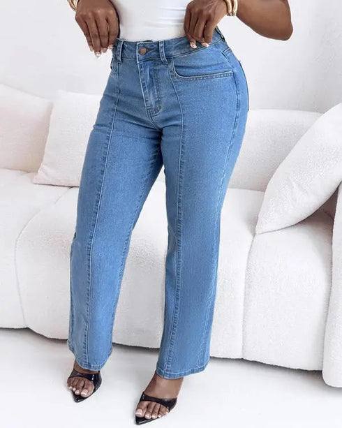 Pearls & Rhinestone Decor Turn-down Collar Button Front Denim Shirt Coat Casual Top blue