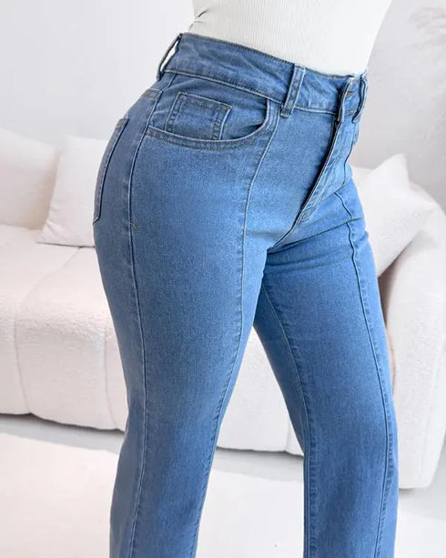 Pearls & Rhinestone Decor Turn-down Collar Button Front Denim Shirt Coat Casual Top blue