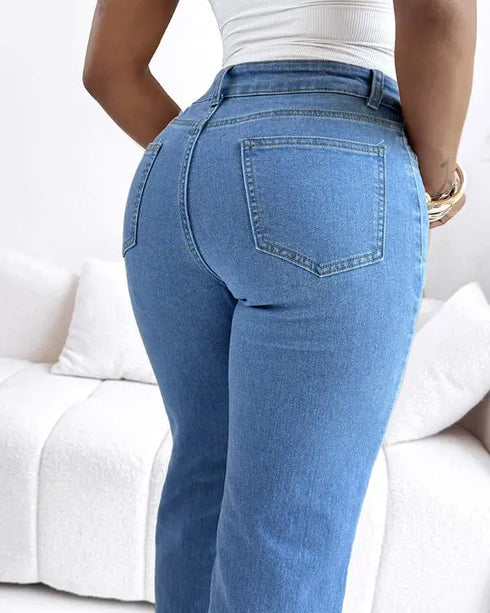 Pearls & Rhinestone Decor Turn-down Collar Button Front Denim Shirt Coat Casual Top blue