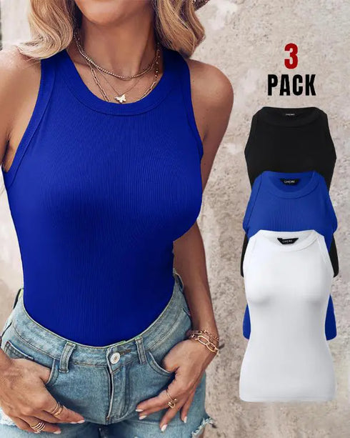 3-Pack Knit Round Neck Thick Strap Racerback Tank Tops(Without Pads) style3