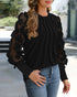 3D Polka Dot Appliques Mesh Long Sleeve Blouse Casual Shirred Cuffs Seam Front Top black