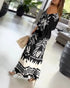 2 Pieces Outfit Tropical Print Lantern Sleeve Cold Shoulder Loose Top and Casual High Waist Fishtail Maxi Skirt Set black
