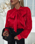 Tie Neck Beaded Long Sleeve Tied Detail Blouses Casual Shirts red