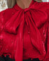Tie Neck Beaded Long Sleeve Tied Detail Blouses Casual Shirts red