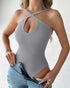 Plain Knit Sleeveless Halter Bodysuit gray