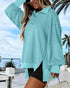 Polo Collar Long Sleeve Sweatshirt Loose Fit Side Slit Dip Hem Casual Top blue