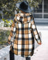 Plaid Pattern Shacket Full Zip Up Pocket Design Oversized Longline Casual Hooded Coats brown