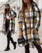Plaid Pattern Shacket Full Zip Up Pocket Design Oversized Longline Casual Hooded Coats brown