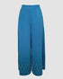 2 Pieces Outfit Lantern Sleeve Hollow-out Back High-Low HemTop and Casual Pearls Decor Elastic Back Waist Wide Leg Pants Set blue
