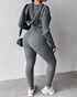 2 Pieces Outfit Long Sleeve Crop Drawstring Hoodie Top and Elastic Waist Slim Fit Pants Set Casual Cable Kint Set gray